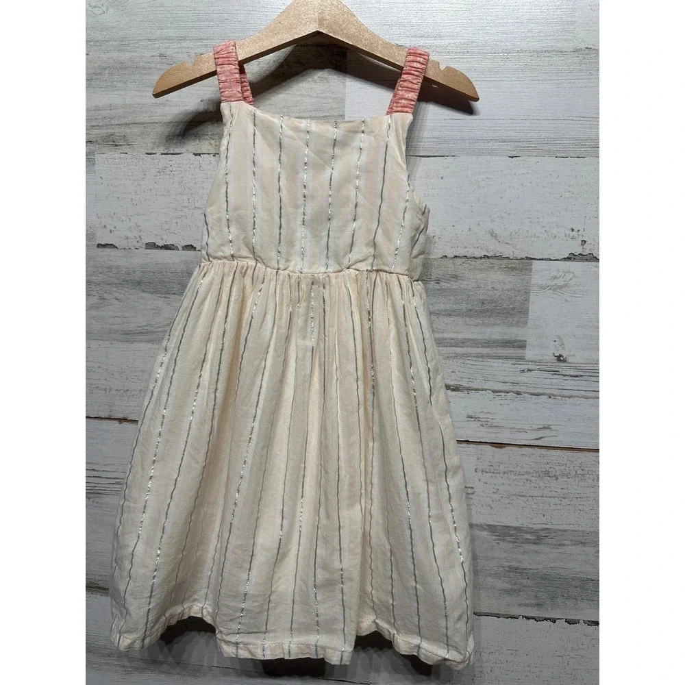 Rachel Zoe Dress Romper Set Girls 5 Pink‎ Cream Metallic Floral Boho EUC